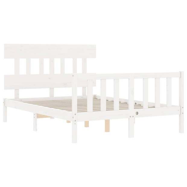 vidaXL Bedframe met hoofdbord massief hout wit