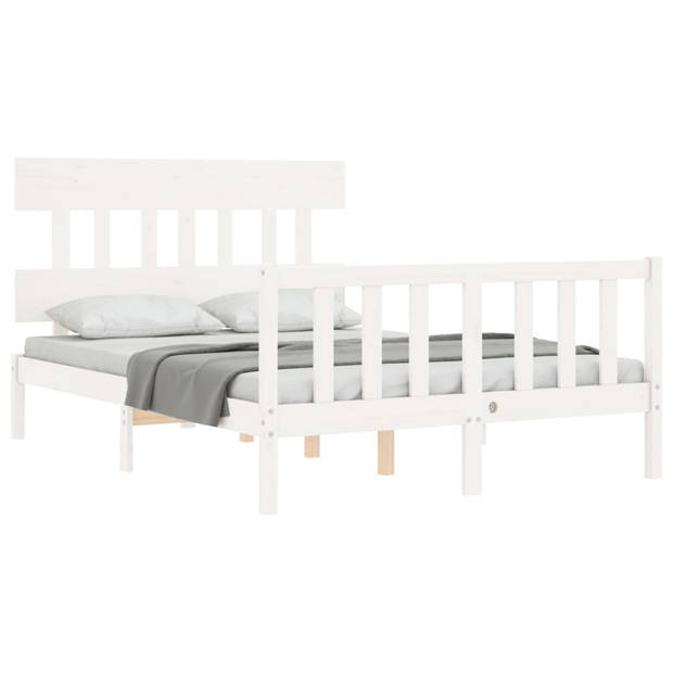 vidaXL Bedframe met hoofdbord massief hout wit