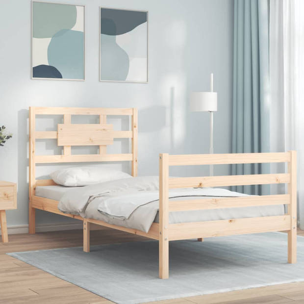 vidaXL Bedframe met hoofdbord massief hout 90x200 cm