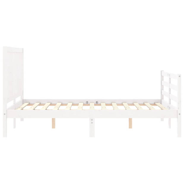 vidaXL Bedframe met hoofdbord massief hout wit