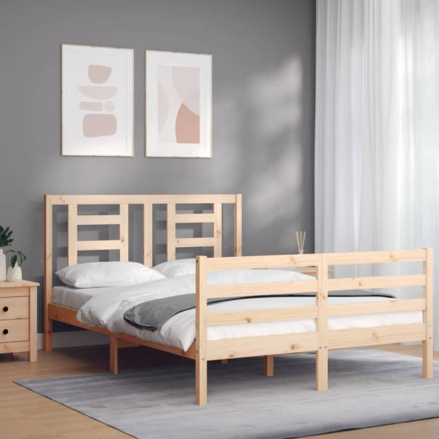 vidaXL Bedframe met hoofdbord massief hout 140x200 cm