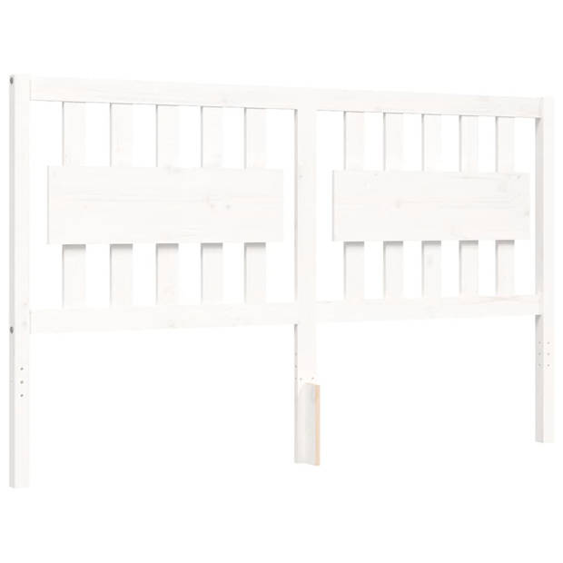 vidaXL Bedframe met hoofdbord massief hout wit 160x200 cm