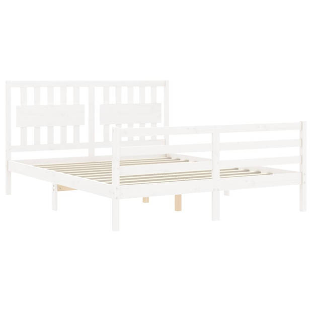 vidaXL Bedframe met hoofdbord massief hout wit 160x200 cm