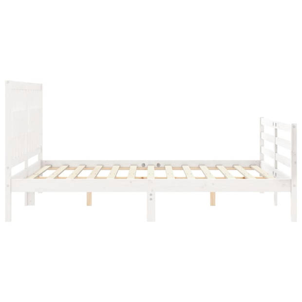 vidaXL Bedframe met hoofdbord massief hout wit 160x200 cm