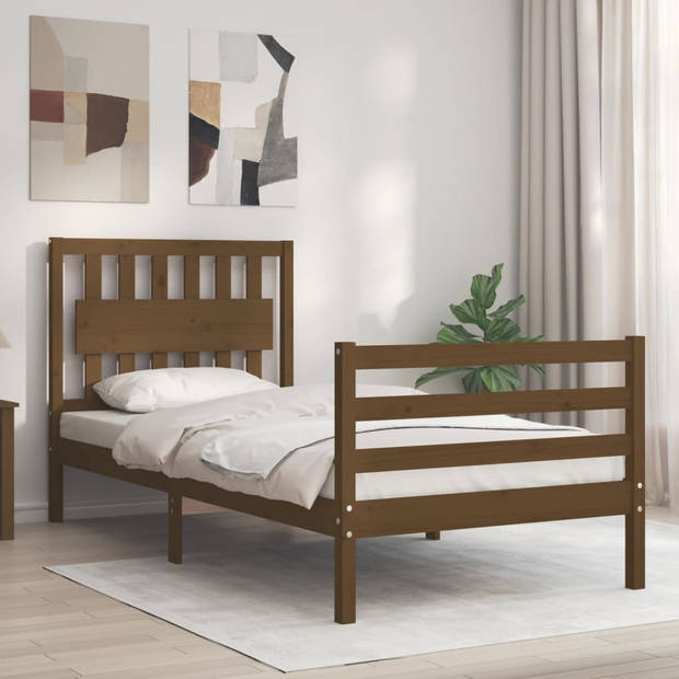 vidaXL Bedframe met hoofdbord massief hout honingbruin 90x200 cm