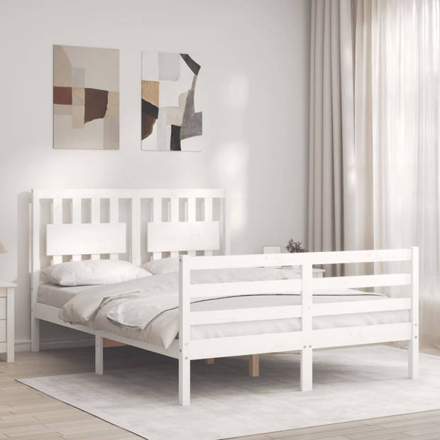 vidaXL Bedframe met hoofdbord massief hout wit 140x190 cm