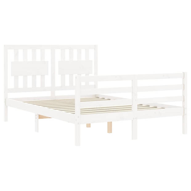 vidaXL Bedframe met hoofdbord massief hout wit 140x190 cm