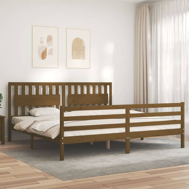 vidaXL Bedframe met hoofdbord massief hout honingbruin 200x200 cm