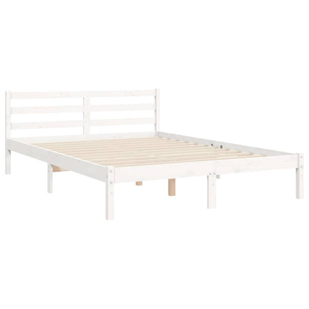 vidaXL Bedframe met hoofdbord massief hout wit 140x200 cm