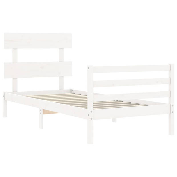 vidaXL Bedframe met hoofdbord massief hout wit