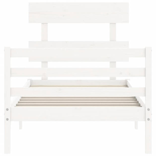 vidaXL Bedframe met hoofdbord massief hout wit