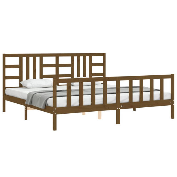 vidaXL Bedframe met hoofdbord massief hout honingbruin 200x200 cm