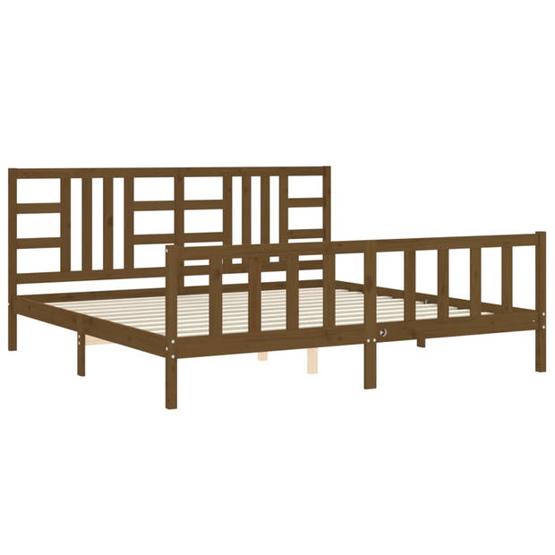 vidaXL Bedframe met hoofdbord massief hout honingbruin 200x200 cm