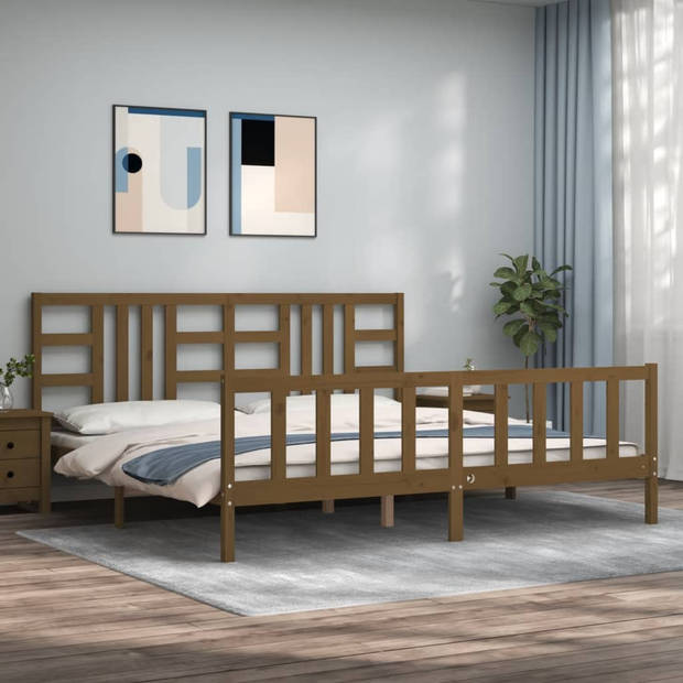 vidaXL Bedframe met hoofdbord massief hout honingbruin 200x200 cm