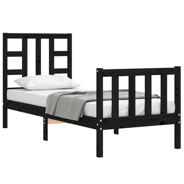 vidaXL Bedframe met hoofdbord massief hout zwart