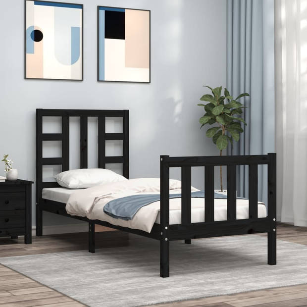 vidaXL Bedframe met hoofdbord massief hout zwart