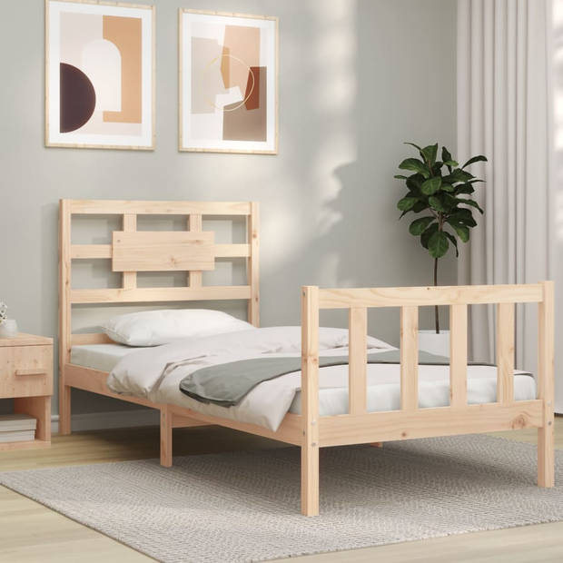 vidaXL Bedframe met hoofdbord massief hout 90x200 cm