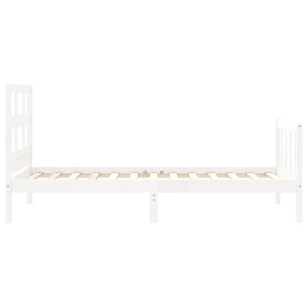 vidaXL Bedframe met hoofdbord massief hout wit 90x200 cm