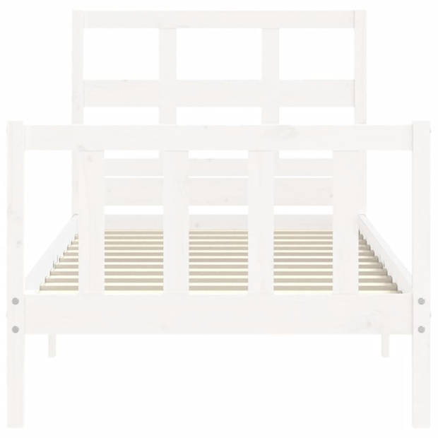 vidaXL Bedframe met hoofdbord massief hout wit 90x200 cm