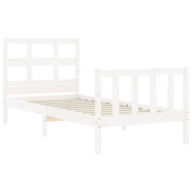 vidaXL Bedframe met hoofdbord massief hout wit 90x200 cm