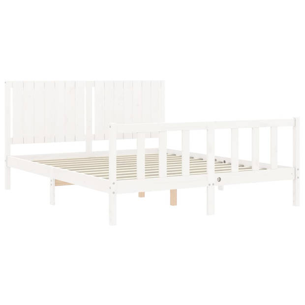 vidaXL Bedframe met hoofdbord massief hout wit 160x200 cm