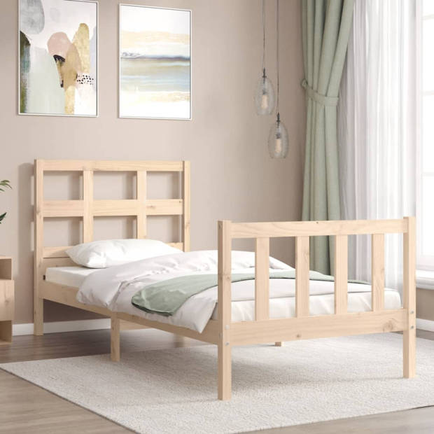 vidaXL Bedframe met hoofdbord massief hout 90x200 cm