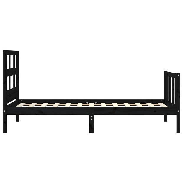 vidaXL Bedframe met hoofdbord massief hout zwart 90x200 cm