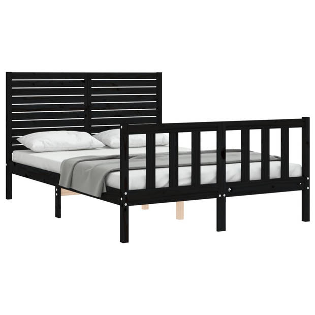 vidaXL Bedframe met hoofdbord massief hout zwart