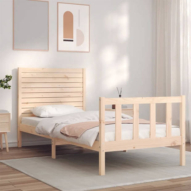 vidaXL Bedframe met hoofdbord massief hout 90x200 cm