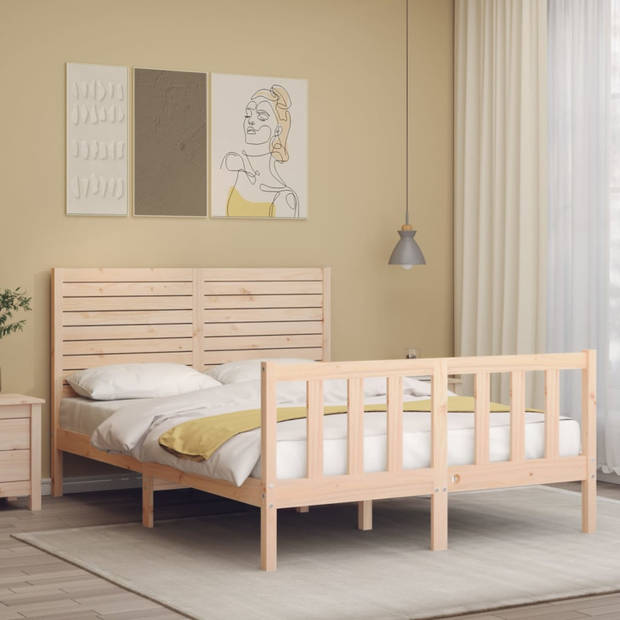 vidaXL Bedframe met hoofdbord massief hout 120x200 cm