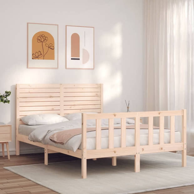 vidaXL Bedframe met hoofdbord massief hout 120x200 cm