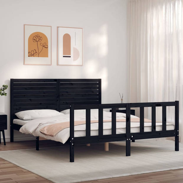 vidaXL Bedframe met hoofdbord massief hout zwart