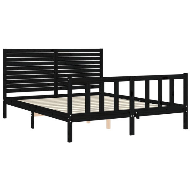 vidaXL Bedframe met hoofdbord massief hout zwart