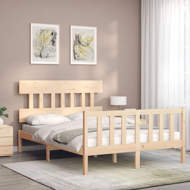 vidaXL Bedframe met hoofdbord massief hout