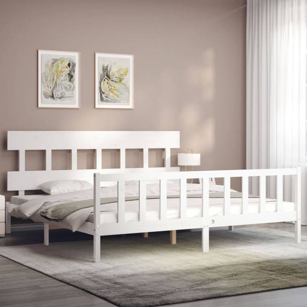 vidaXL Bedframe met hoofdbord massief hout wit