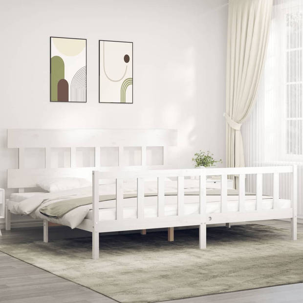 vidaXL Bedframe met hoofdbord massief hout wit