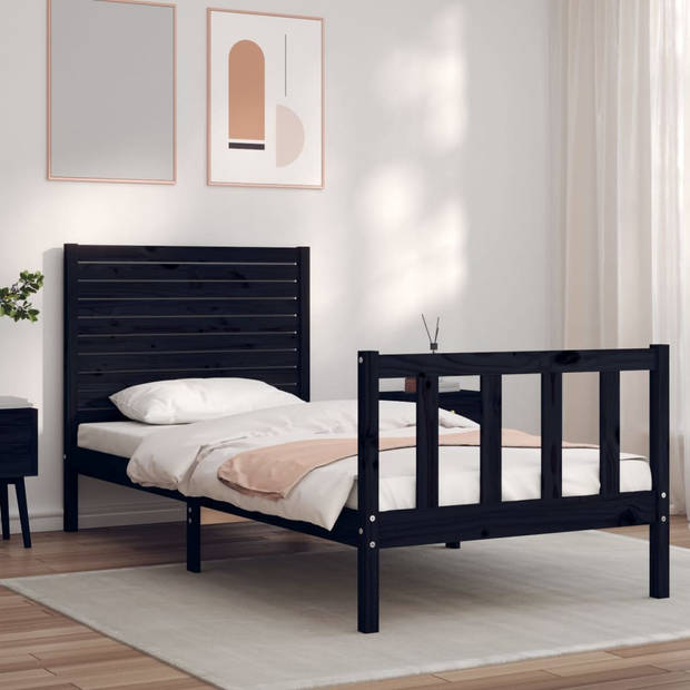 vidaXL Bedframe met hoofdbord massief hout zwart