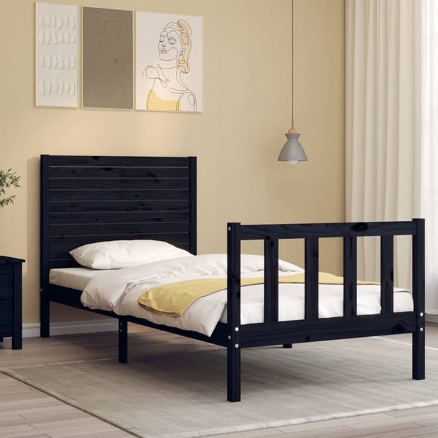 vidaXL Bedframe met hoofdbord massief hout zwart