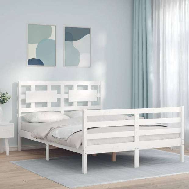 vidaXL Bedframe met hoofdbord massief hout wit