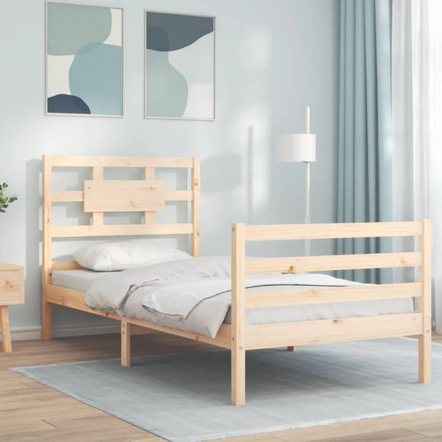 vidaXL Bedframe met hoofdbord massief hout 100x200 cm