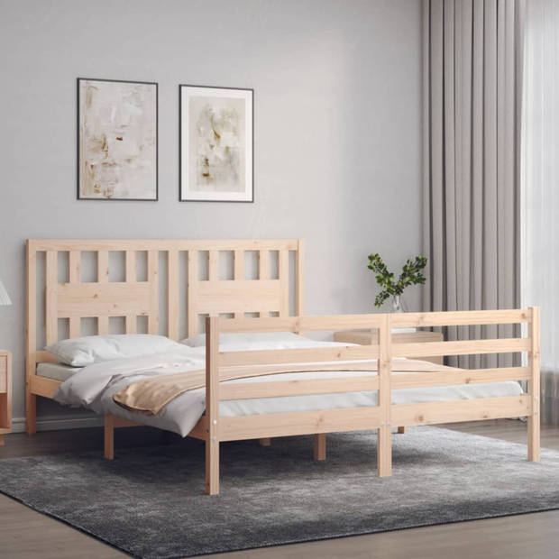 vidaXL Bedframe met hoofdbord massief hout