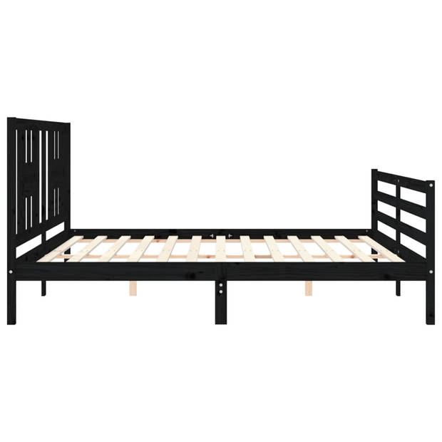 vidaXL Bedframe met hoofdbord massief hout zwart 200x200 cm