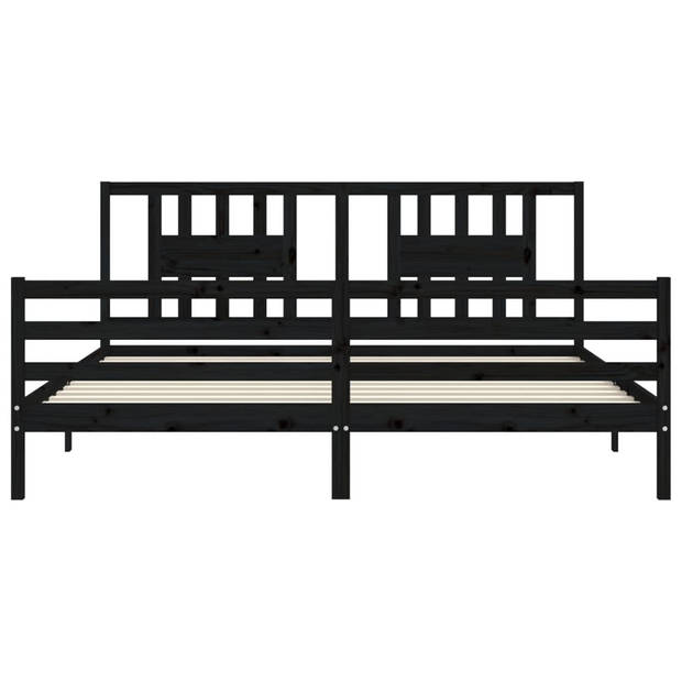 vidaXL Bedframe met hoofdbord massief hout zwart 200x200 cm