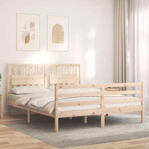 vidaXL Bedframe met hoofdbord massief hout