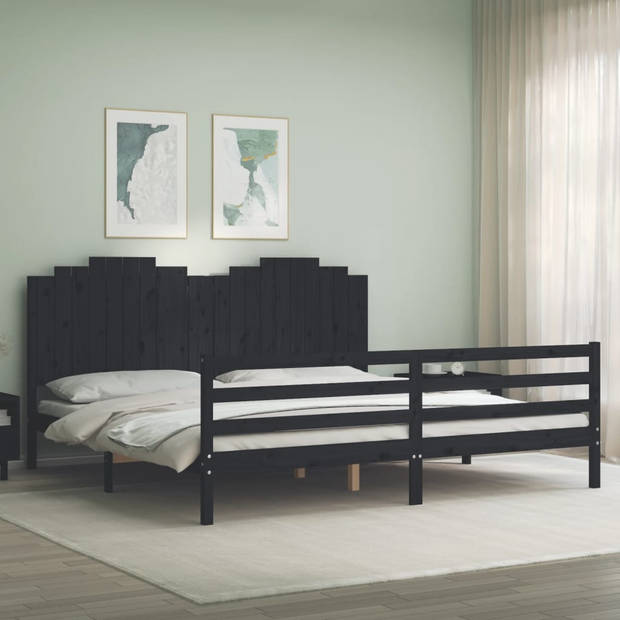 vidaXL Bedframe met hoofdbord massief hout zwart 200x200 cm