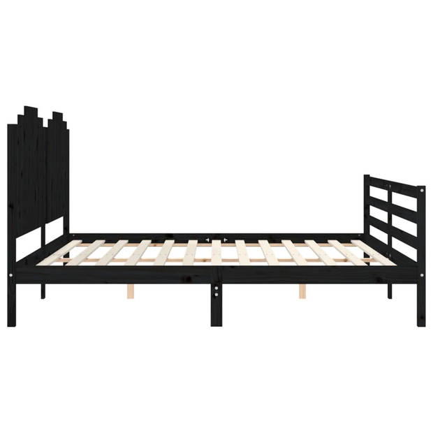 vidaXL Bedframe met hoofdbord massief hout zwart 200x200 cm