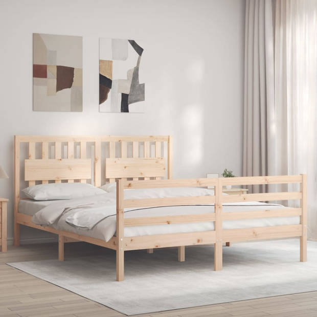 vidaXL Bedframe met hoofdbord massief hout 160x200 cm