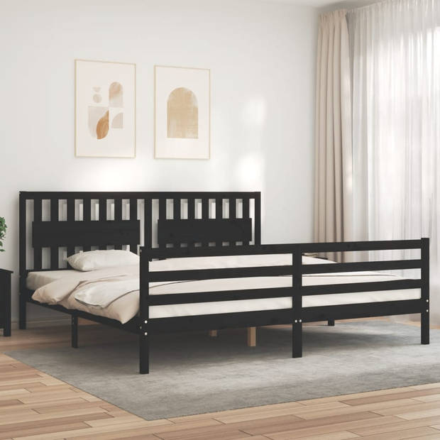 vidaXL Bedframe met hoofdbord massief hout zwart 200x200 cm