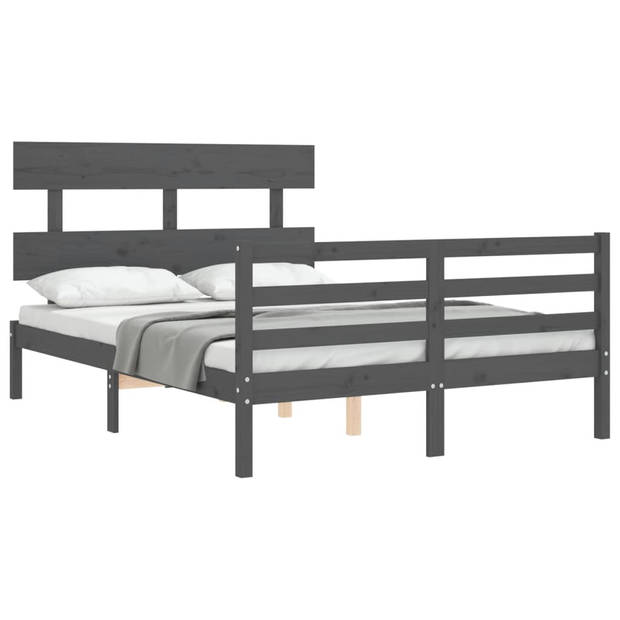 vidaXL Bedframe met hoofdbord massief hout grijs