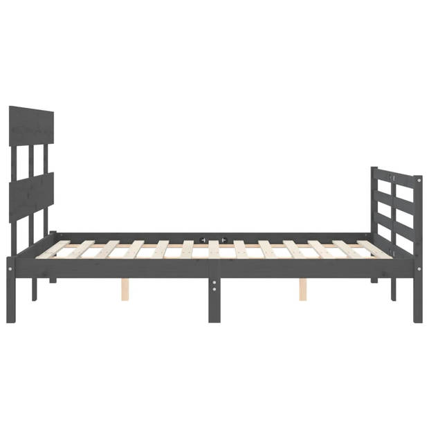 vidaXL Bedframe met hoofdbord massief hout grijs 140x190 cm